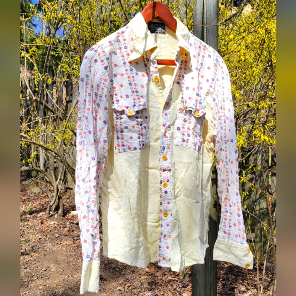 Yellow and Floral Western Cut Button Down